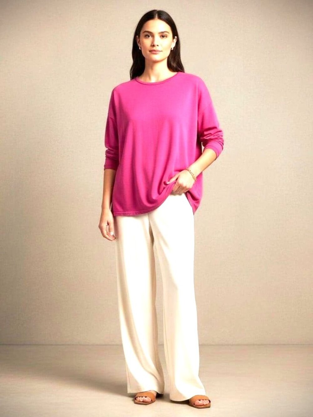 EILEEN FISHER Stretch Lightweight Cozy Tencel Women's Pink Tunic Sweater Sz L